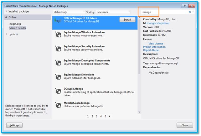 Official mongoDB Csharp Driver